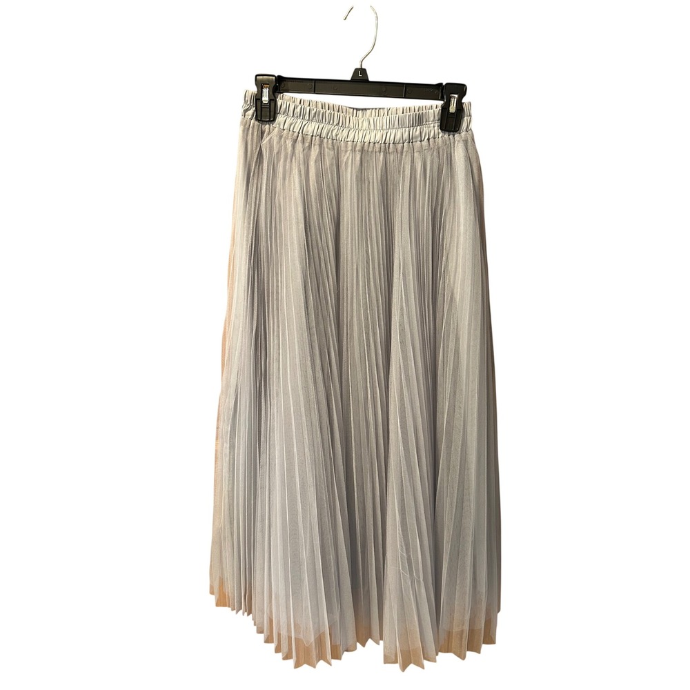 On Blue Grey Pleated Tulle Midi Skirt Elastic Waist Mesh Overlay OBS 37 Large